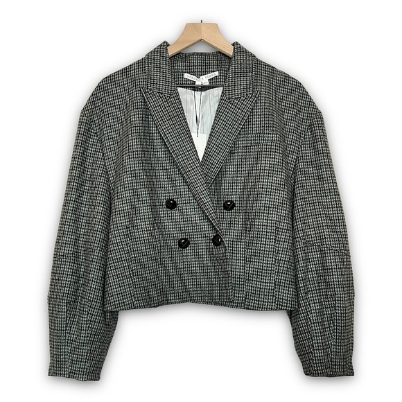 NWT VERONICA BEARD Wool Houndstooth Double Breasted Puff Sleeves Crop Blazer 12 - Picture 6 of 14